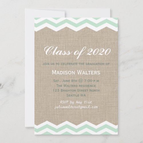Mint Chevrons on Burlap Graduation Invitation