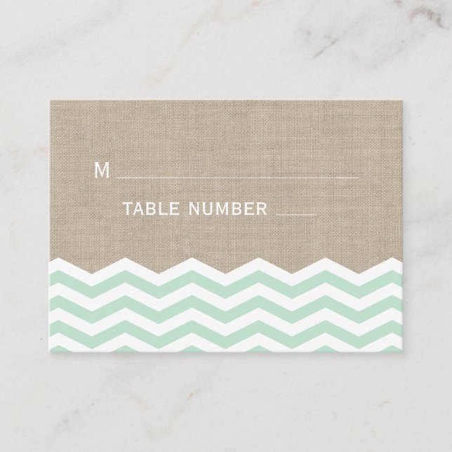 Mint Chevrons on Burlap Place Card (Front)