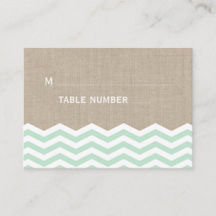 Mint Chevrons on Burlap Place Card