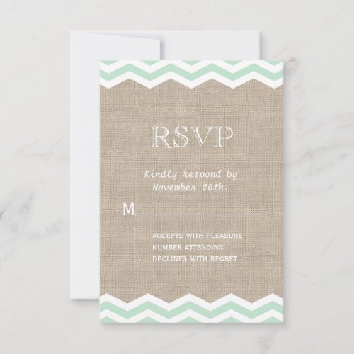 Mint Chevrons on Burlap RSVP