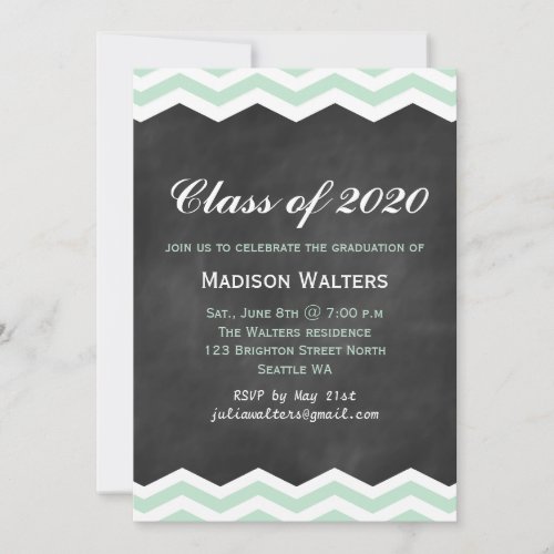 Mint Chevrons on Chalkboard Graduation Invitation