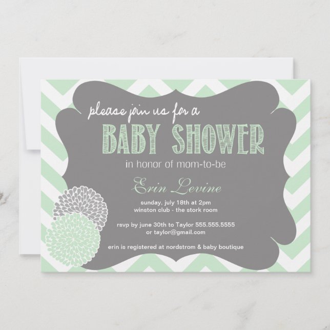 Mint Chic Chevron Baby Shower Invitation (Front)