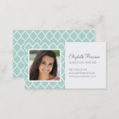 Mint Chic Moroccan Lattice Photo Business Card (Front/Back)