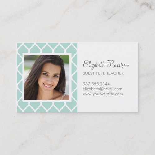 Mint Chic Moroccan Lattice Photo Business Cards
