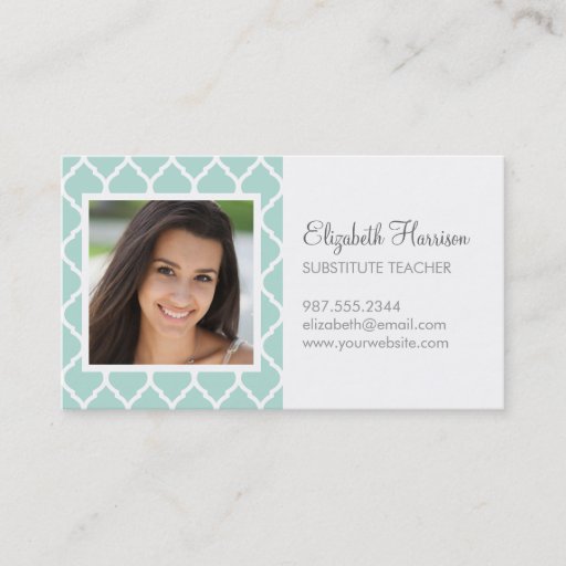 Customizable Mint Chic Moroccan Lattice Photo Business Cards