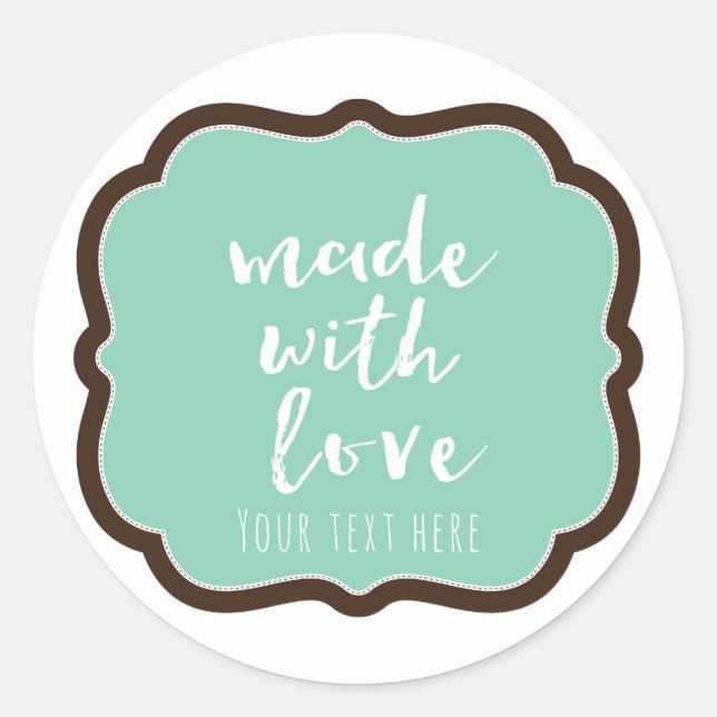 Mint & Chocolate Brown Made With Love Bakery Favor Classic Round Sticker (Front)