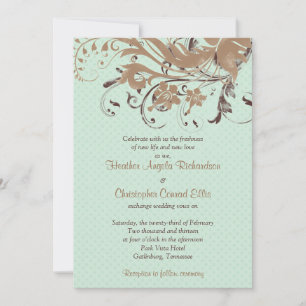 Mint Chocolate Brown Vintage Floral Wedding Invitation