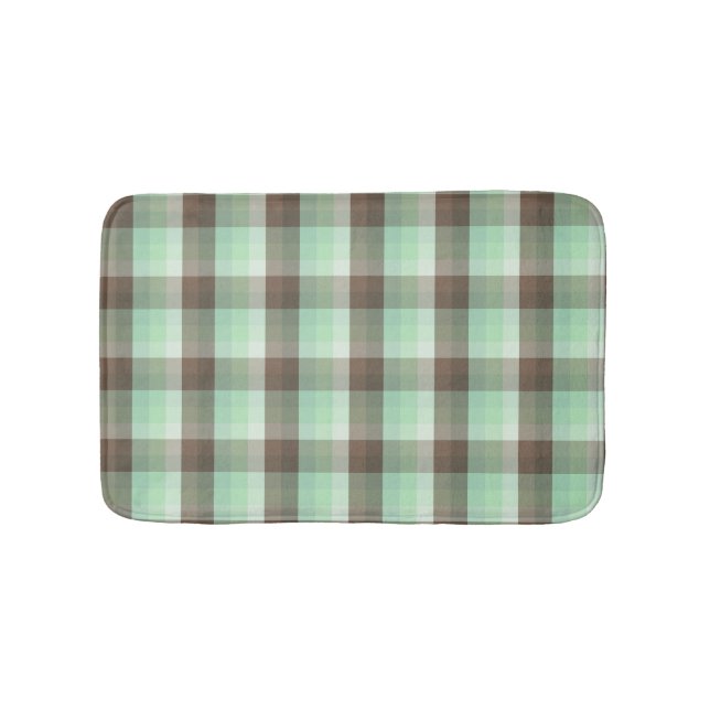 Mint Chocolate Chip Color Block Plaid Stripes  Bath Mat (Front)