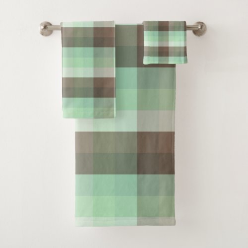 Mint Chocolate Chip Color Block Plaid Stripes  Bath Towel Set