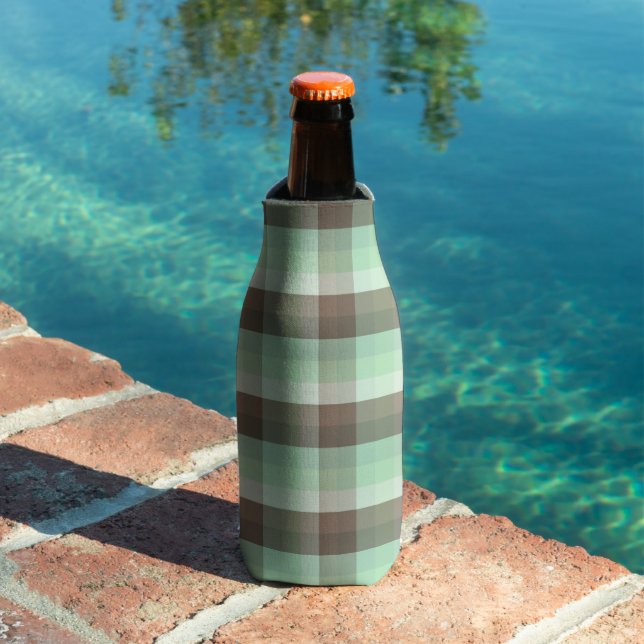Mint Chocolate Chip Color Block Plaid Stripes  Bottle Cooler (In Situ Pool)
