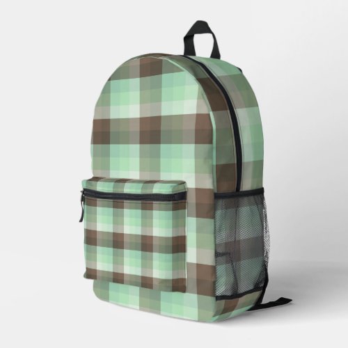 Mint Chocolate Chip Color Block Plaid Stripes  Printed Backpack