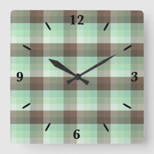 Mint Chocolate Chip Color Block Plaid Stripes  Square Wall Clock