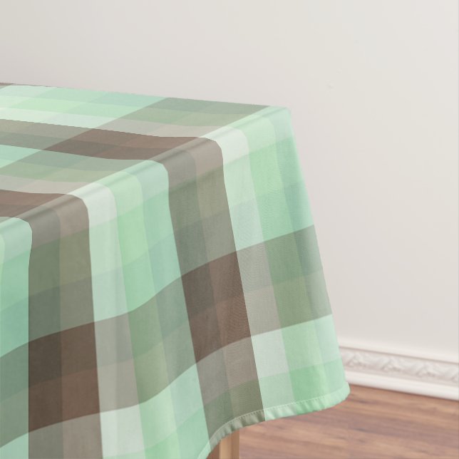 Mint Chocolate Chip Color Block Plaid Stripes  Tablecloth (In Situ)