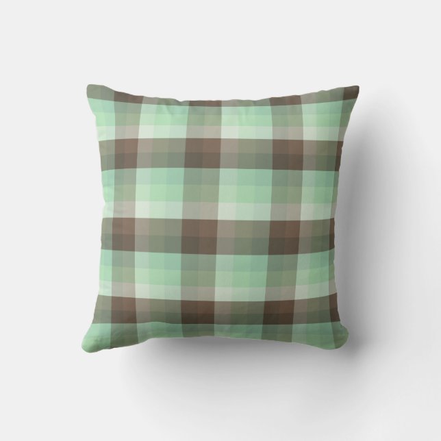 Mint Chocolate Chip Color Block Plaid Stripes  Throw Pillow (Back)