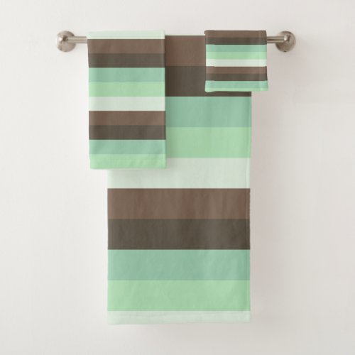 Mint Chocolate Chip Color Block Stripes  Bath Towel Set
