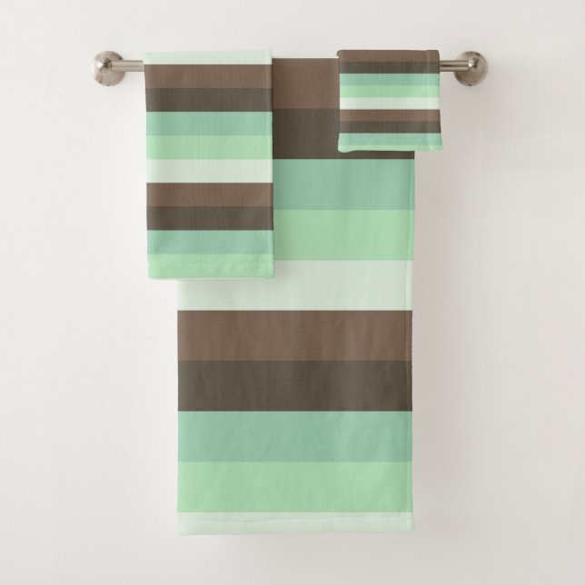Mint Chocolate Chip Color Block Stripes  Bath Towel Set (Insitu)