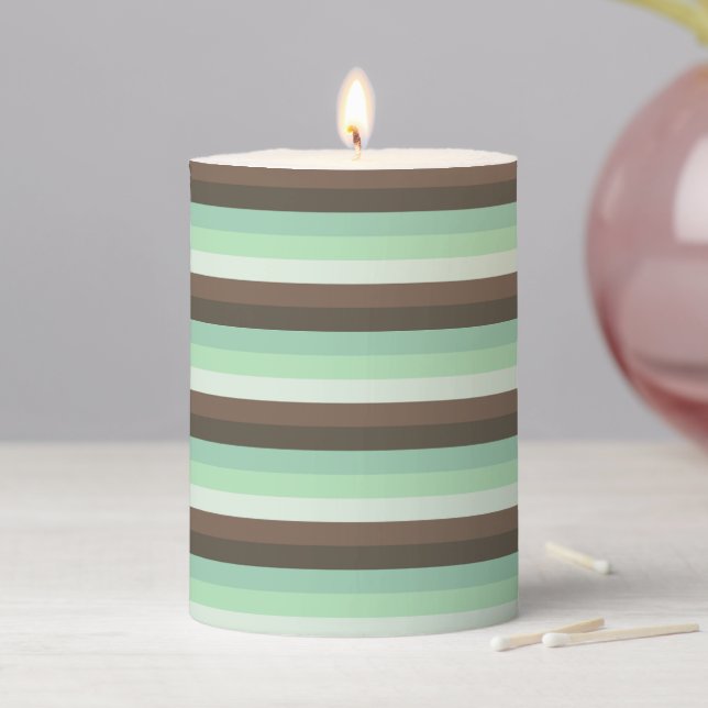 Mint Chocolate Chip Color Block Stripes  Pillar Candle (In Situ)