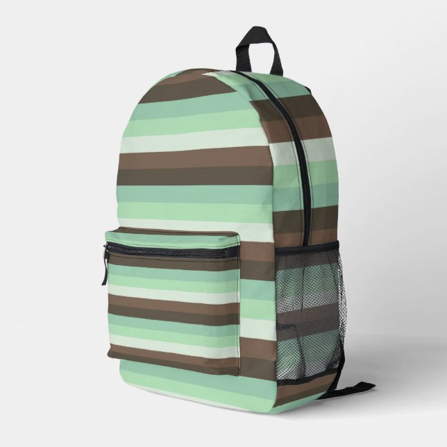 Mint Chocolate Chip Color Block Stripes  Printed Backpack (Back Corner Right)