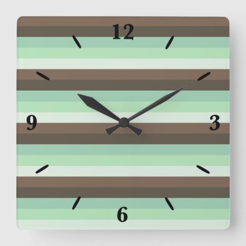 Mint Chocolate Chip Color Block Stripes  Square Wall Clock