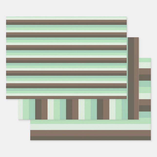 Mint Chocolate Chip Color Block Stripes  Wrapping Paper Sheets (Set)