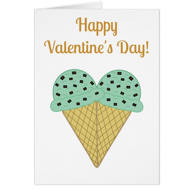 Mint Chocolate Chip Ice Cream Heart Valentine Cards (Front)