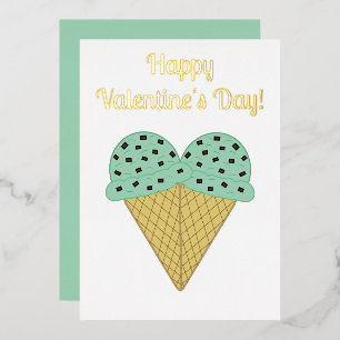 Mint Chocolate Chip Ice Cream Heart Valentine Foil Holiday Card
