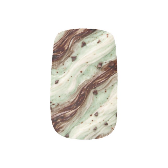 Mint Chocolate Chip Milkshake Marble Design Minx Nail Art (Left Thumb)