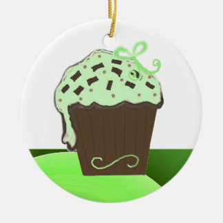 Mint Chocolate Cupcake Ceramic Ornament