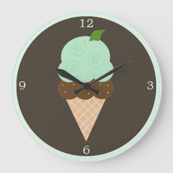 Mint Chocolate Ice Cream Cone Large Clock by heartlockedhome at Zazzle