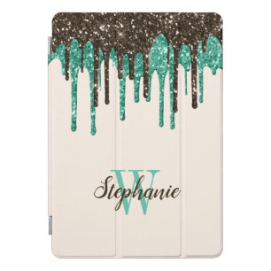 Mint Chocolate Ice Cream Glitter Drips Monogram iPad Pro Cover