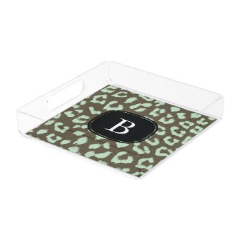 Mint Chocolate Leopard Print Tray With Monogram by HoundandPartridge at Zazzle