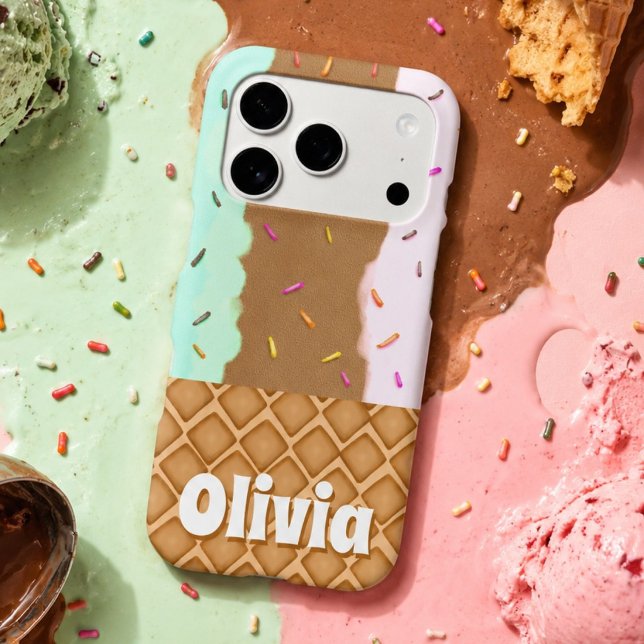 Mint Chocolate Strawberry Ice Cream Name iPhone Case (Creator Uploaded)