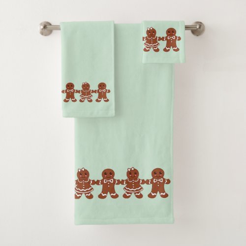 Mint Christmas Gingerbread Bath Towels Set Gift