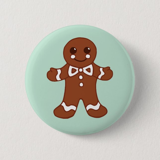 Mint Christmas Gingerbread Boy Button (Front)