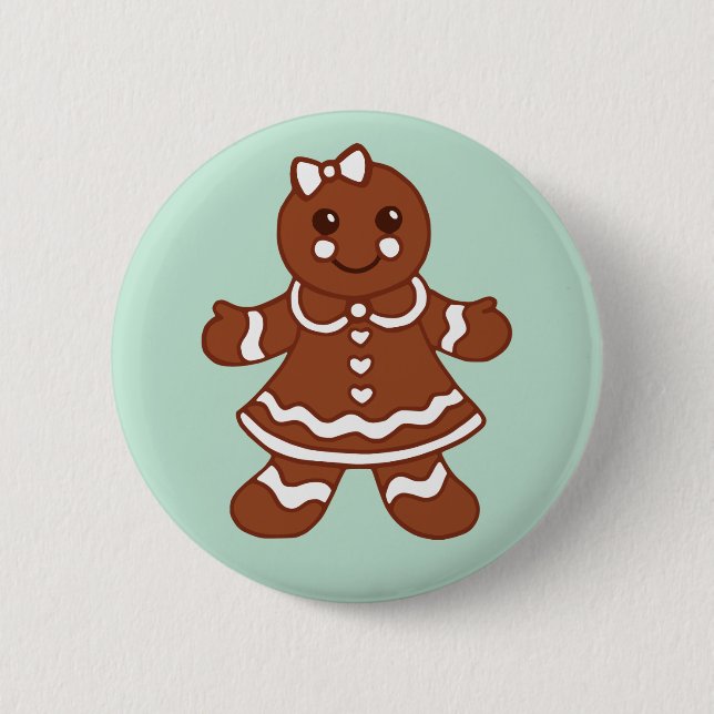 Mint Christmas Gingerbread Girl Button (Front)