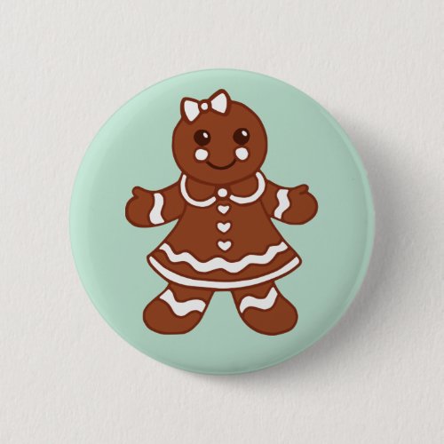 Mint Christmas Gingerbread Girl Button