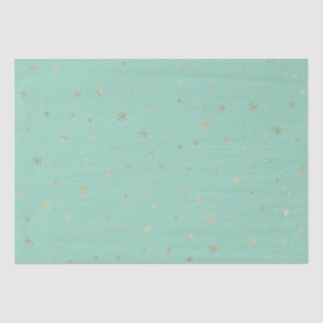 Mint Christmas Gold Snowflakes Tissue Paper (Front)