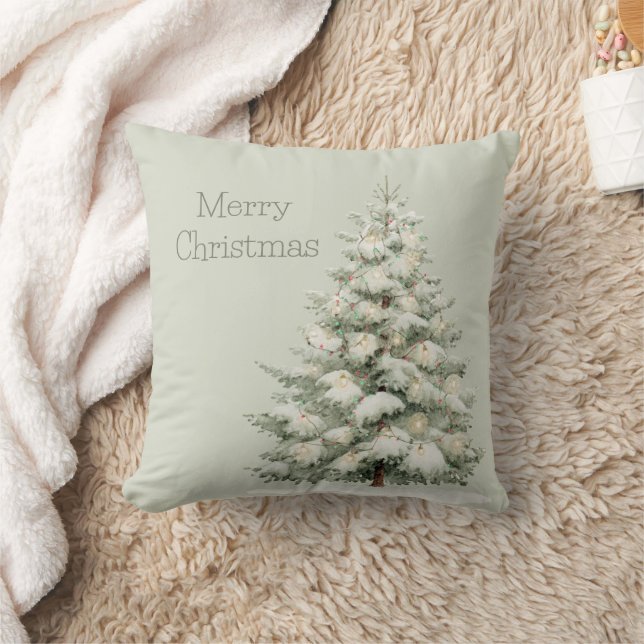 Mint Christmas Tree Lights Throw Pillow (Blanket)