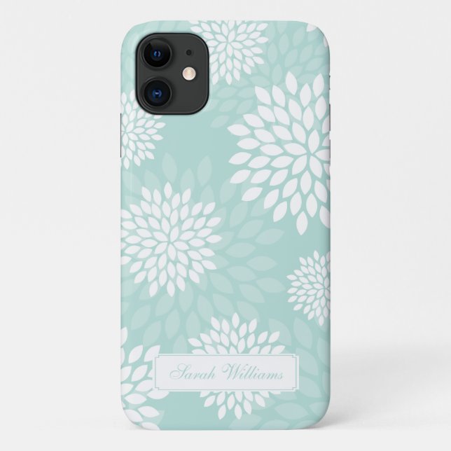 Mint Chrysanthemums Floral Pattern Case-Mate iPhone Case (Back)