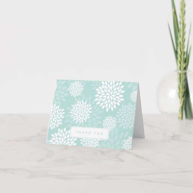 Mint Chrysanthemums Floral Pattern Letterpress Thank You Card (Front)
