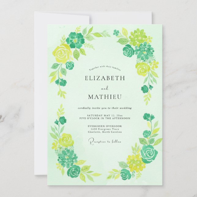 Mint Citron Leafy Wedding Invitation (Front)