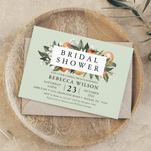 Mint Citrus Modern Bridal Shower Invitation