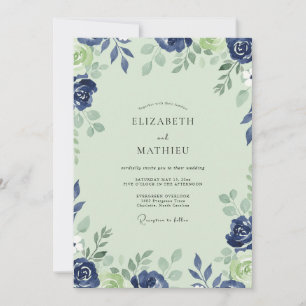 Mint Cobalt Petal Wedding Invitation