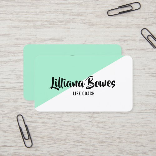 Mint Color Block Diagonal Stripe Personalized Business Card