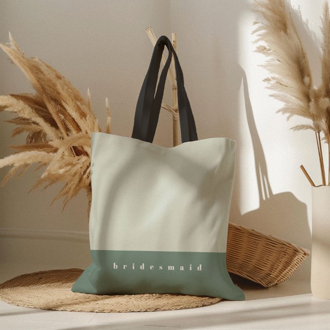 Mint Color Block Personalized Tote Bag (Mint green color block bridesmaid wedding tote bag.)