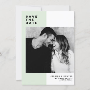 Mint Color Block with Modern Typography Photo Save The Date