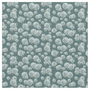 Mint Color Succulents Repeat Pattern on Pine green Fabric