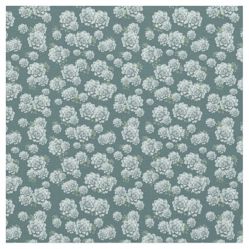 Mint Color Succulents Repeat Pattern on Pine green Fabric