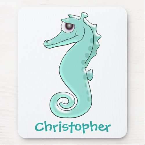 Mint Coloured Seahorse Just Add Name Mouse Pad