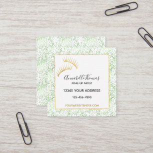 Mint Confetti Dots Gold Eyelashes Square Business Card